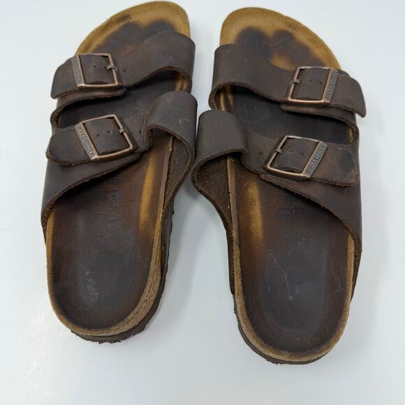 Birkenstock Arizona Sandals 41 (8-8.5 US) Mens Brown Leather Hippie Crunchy - Picture 8 of 12
